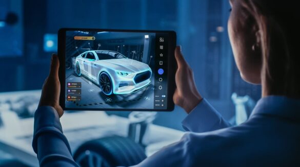 Schwacke Liste: Ingenieurin begutachtet ein Auto an einem Tablet